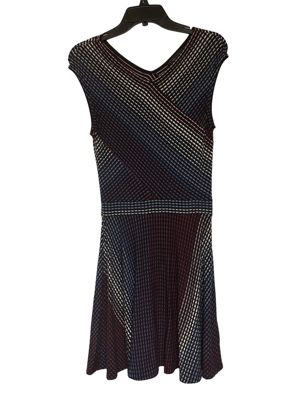 BCBGMAXAZRIA Fit Flare Dress Small Geometric Print Cap Sleeve V Neck Colorblock